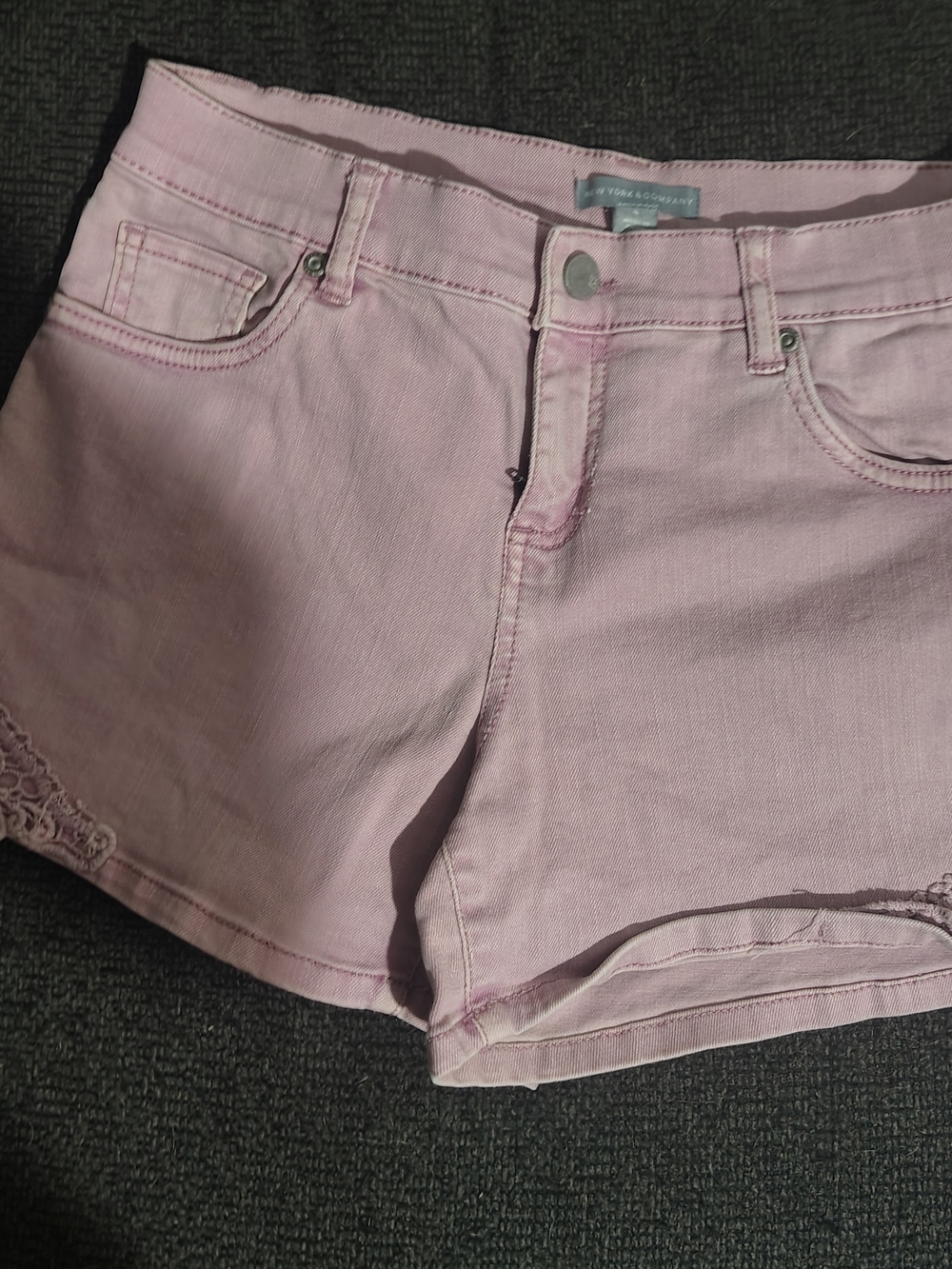 New York & Company Light Pink Denim Shorts with Lace Trim
